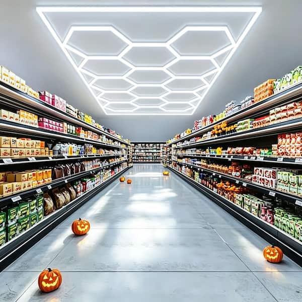 15 ft. Hexagon Garage Lights 72000LM 5000K 14-Grid Systems White Integrated LED Strip Light Fixture 600-Watt （1-Set）