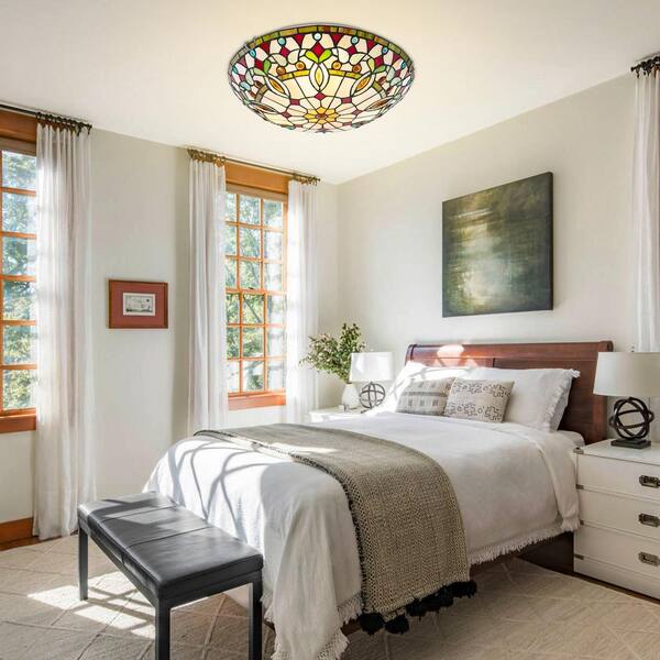 OUKANING Multicolor Vintage Flush Mount 16 in. 3-Light OUKANING Multicolor Vintage Flush Mount 16 in. 3-Light