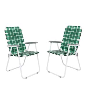 Dark Green Metal Beach Folding Chair (Set of 2)