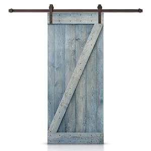 28 in. x 84 in. Z Denim Blue Stained DIY Knotty Pine Wood Interior Sliding Barn Door with Hardware Kit