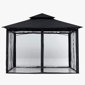 10 ft. x 12 ft. Black Steel Outdoor Patio Gazebo with Vented Soft Roof Canopy and Netting