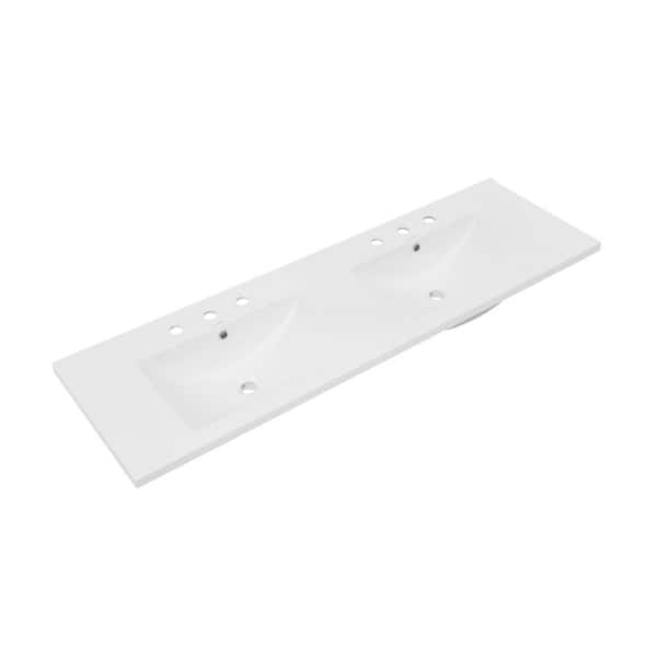 Swiss Madison 60 in. W x 18 in. D Ceramic Vanity Top in Glossy White with 3-Holes