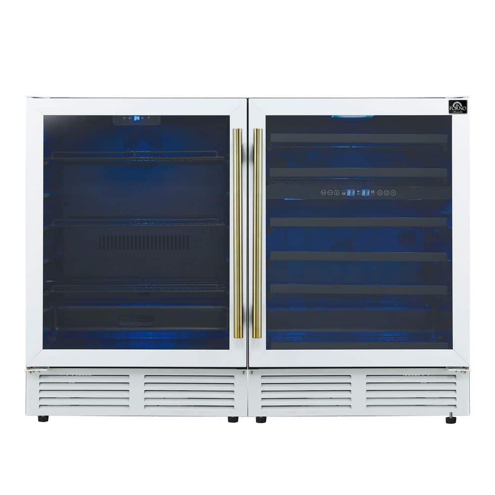 Gemello 48 Inch Triple Zone Side-by-Side Wine and Beverage Cooler in White with Antique Brass Handles, French Door price history on PriceWatchPro