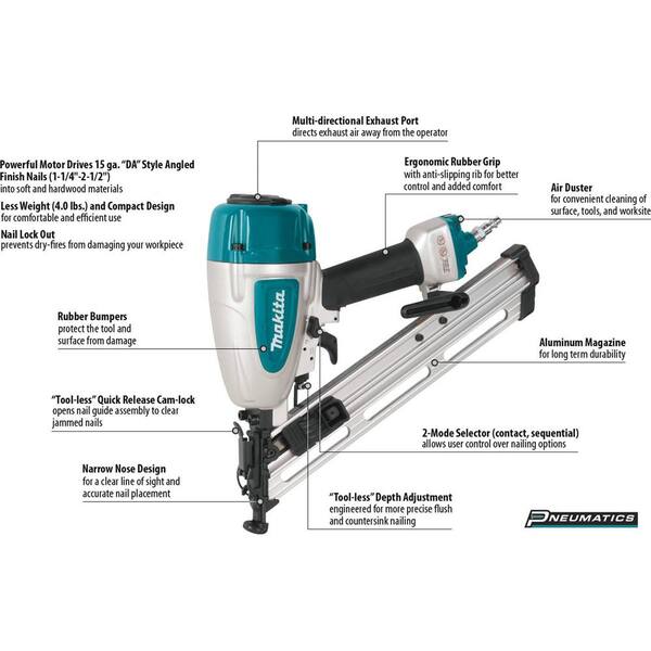 Makita XNB02Z 18V LXT 16-Gauge Straight Finish Nailer – 2-1/2 Inch Capacity – Bare Tool