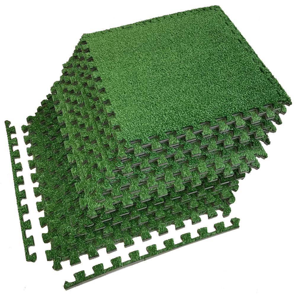 Sorbus 25" Green Interlocking Grass Foam Floor Mat