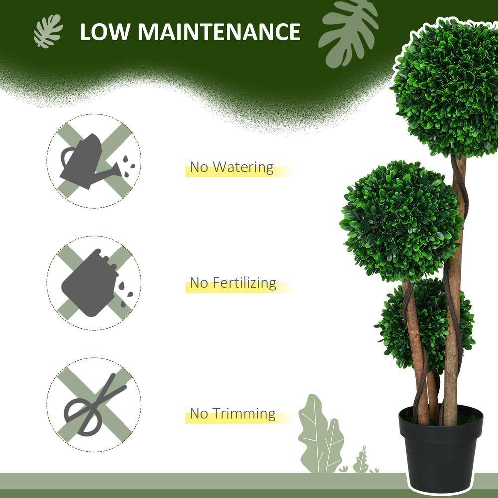43.25" Green Plastic Boxwood Topiary Tree with Black Pot