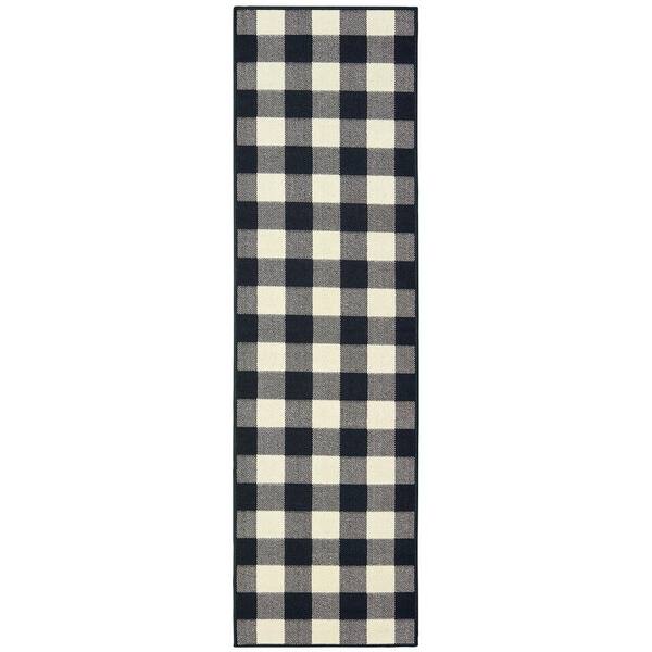 StyleWell Collins Black/Ivory 2 ft. x 7 ft. Plaid Indoor/Outdoor Runner Rug