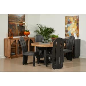 Farmhouse Gateway Natural and Black Wood Top 54 in. Pedestal Base Dining Table Seats up to 4
