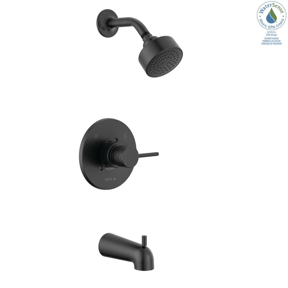 Matte Black Modern Wall Mounted Tub and Shower Trim Kit