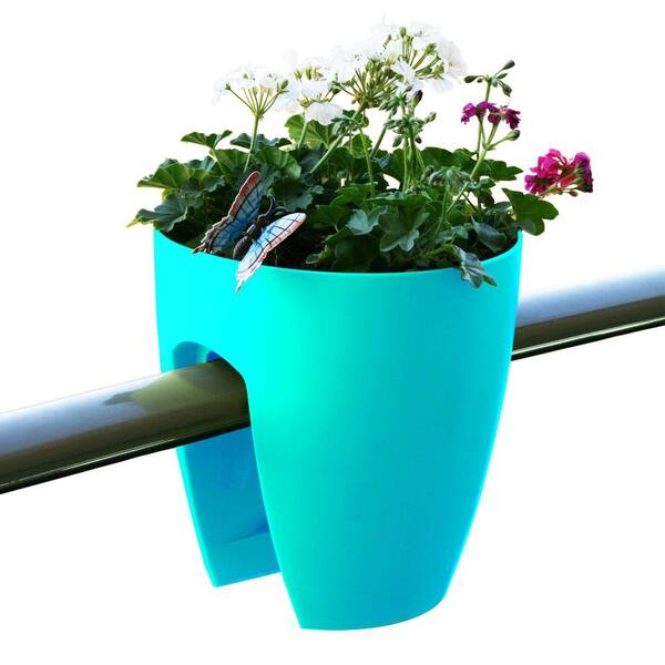 Greenbo 11.4 in. x 11.8 in. x 11.4 in. Turquoise Plastic Railing and Deck Planter (2 pack)