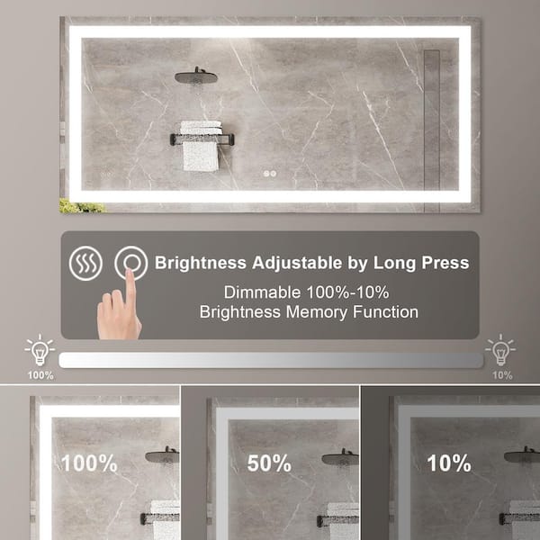 WELLFOR ALINA 60 in. W x 28 in. H Rectangular Frameless Anti-Fog LED Light  Wall Bathroom Vanity Mirror in Aluminum, Memory,6000K W1MRL6028 - The Home  Depot | Spiegel