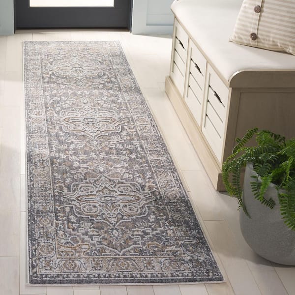 Finley 2 ft. x 10 ft. Dark Gray/Beige Ornate Medallion Runner Rug