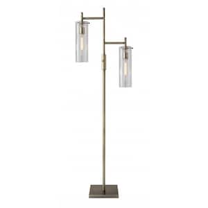 64 in. Brass 2-Light Novelty Standard Floor Lamp With Clear Drum Shade