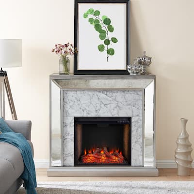 Mirrored Electric Fireplace, Freestanding Fireplace Surround