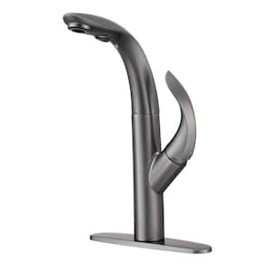 Retro Tulip High Arc Kitchen Faucet with Pull Down Sprayer in Gray (Deckplate Included)