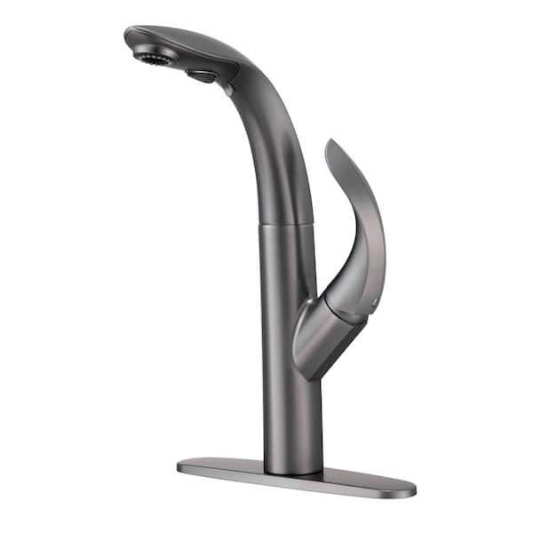 Boyel Living Retro Tulip High Arc Kitchen Faucet with Pull Down Sprayer in Gray (Deckplate Included)