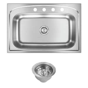 Pergola Drop-In Stainless Steel 33 in. 4-Hole Single Bowl Kitchen Sink with Drain