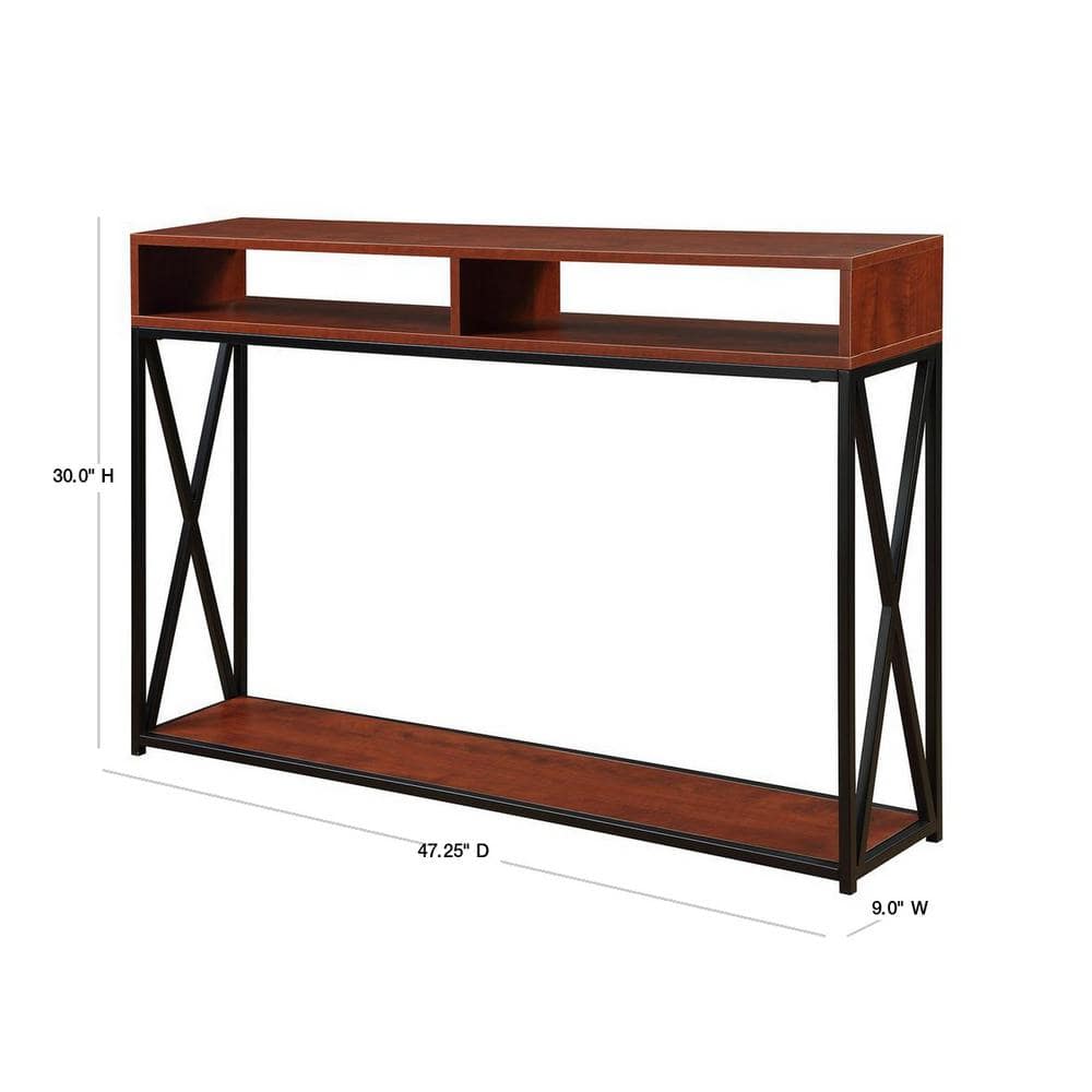 Cherry and Black Deluxe Metal and Wood Console Table with Storage