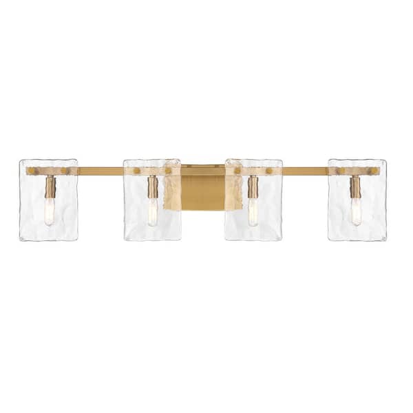 Savoy House Genry 35 in. 4-Light Warm Brass Bathroom Vanity Light with Clear Rippled Glass Panes