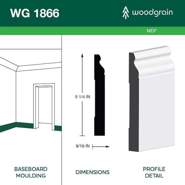 WG 1866 0.551 in. x 5-1/4 in. x 192 in. Medium Density Fiberboard Base Moulding