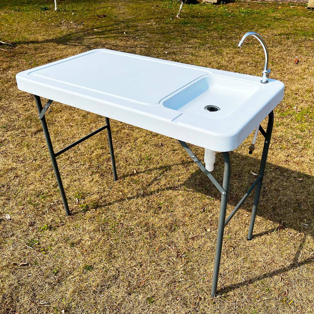 Black Steel Portable Fish Cleaning Table with Sink and Faucet