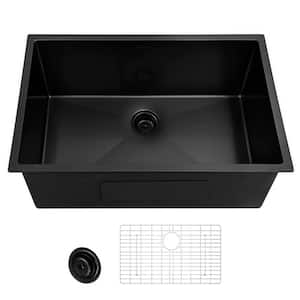 27 in. Undermount Single Bowl 18 Gauge Black Stainless Steel Kitchen Sink