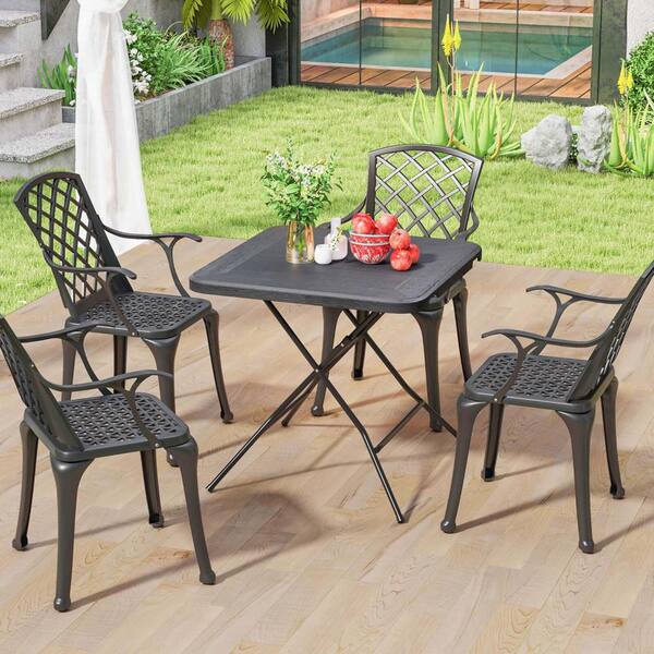 Costway 31.5 in. Black Square Iron Folding Picnic Tables Indoor