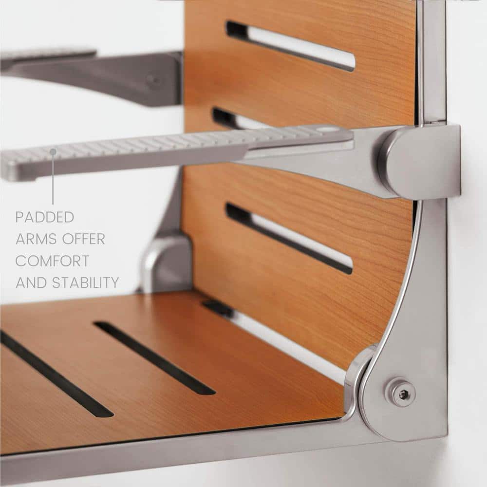 Seachrome Silhouette Teak and Silver Folding Shower Seat with Arms