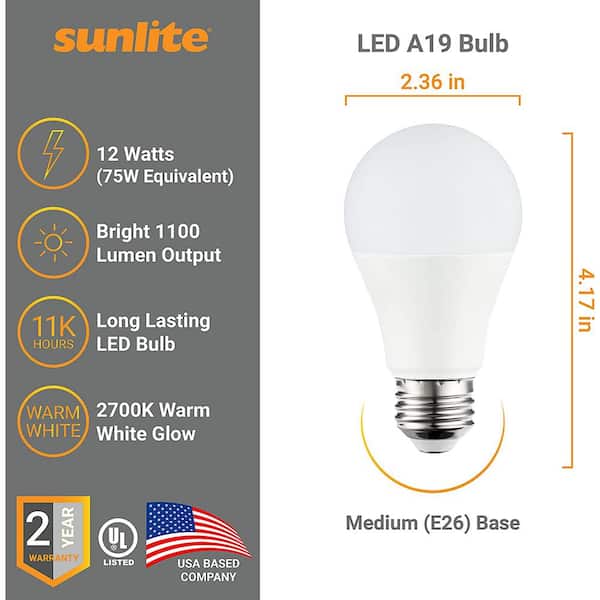 Sunlite 75 Watt A19 Black Light Light Bulb, Medium Base, Ceramic 