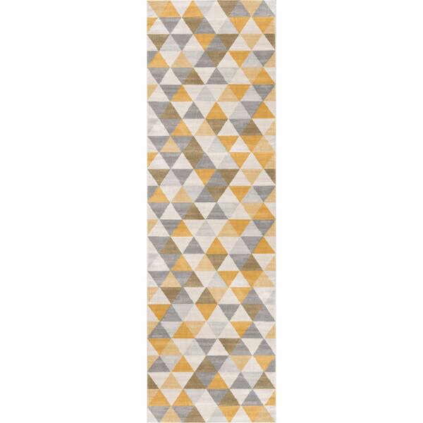 Savannah Yellow Beige, Geometric 2 ft. x 9 ft. Mid-Century Modern Runner Area Rug
