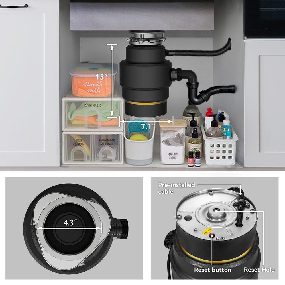 3/4 HP Black Stainless Steel Continuous Feed Garbage Disposal