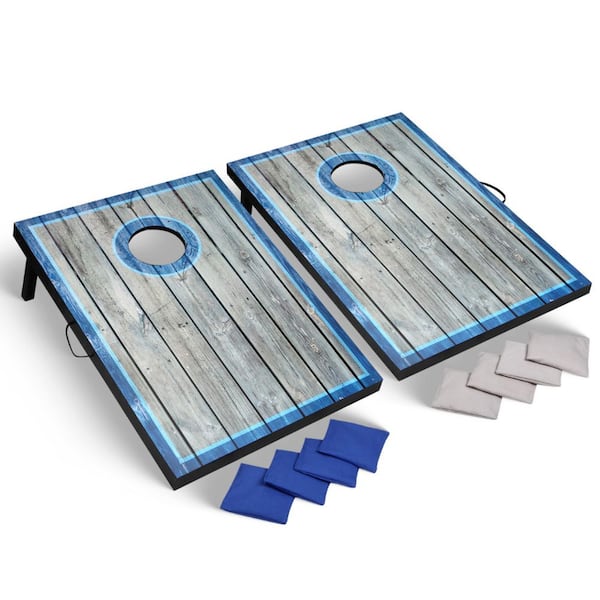 Hathaway LED Cornhole Set with Target Boards and 8 Bean Toss Bags in Blue/White