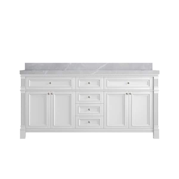 Willow Collections Paris 72 in. W x 22 in. D x 36 in. H Double Sink Bath Vanity in White with 2 in. Pearl Gray qt. Top