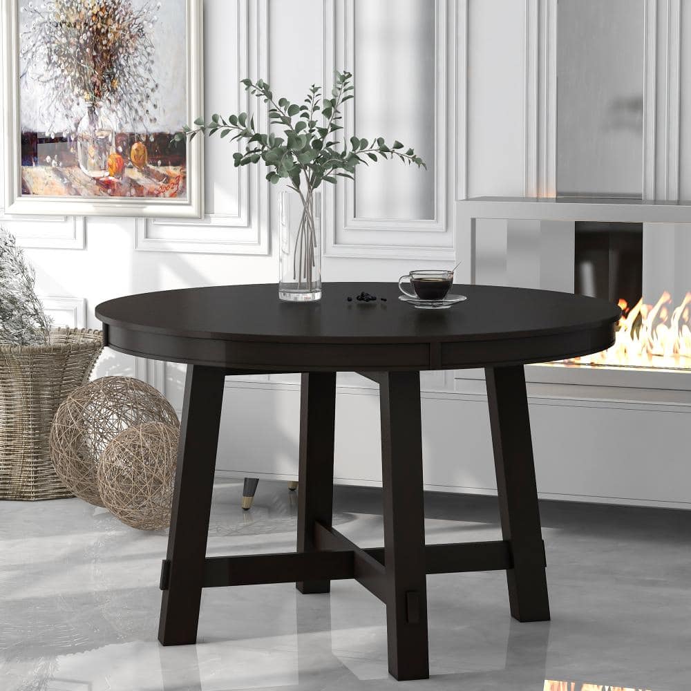 Espresso Wood 42 in. W X-shaped Base Extendable Dining Table Seating 6