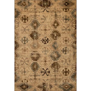 Helena Natural 8 ft. Round Medallion Rustic Area Rug
