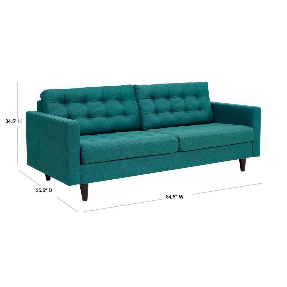 Teal Tufted Fabric Sofa with Solid Wood Legs