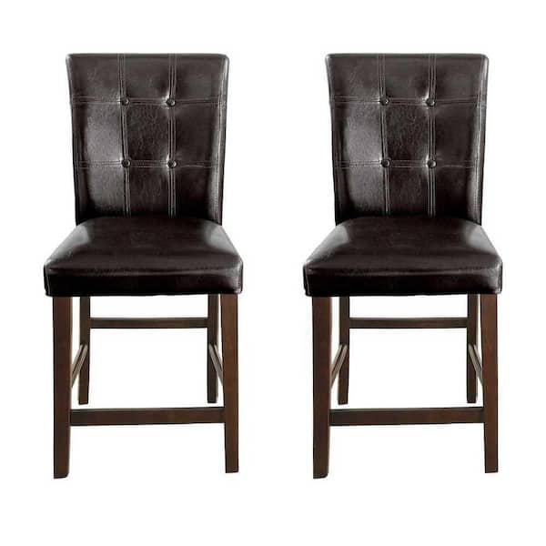 EVERGLADE HOME Townsford 41 in. Espresso Full Back Wood Frame Dining Bar Stool with Faux Leather Seat (Set of 2)