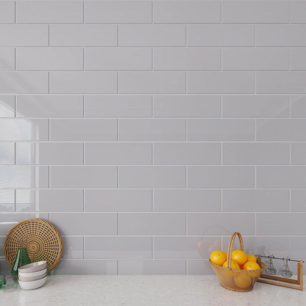 Lavender Gray Glossy Glass Subway Wall Tile 4" x 12"