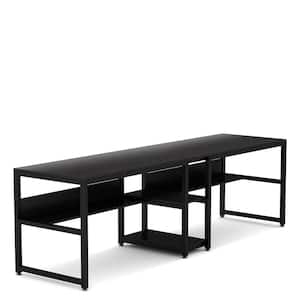 78.7 in. Rectangular Desk Black Engineered wood Computer Desk for Two Person with Shelf