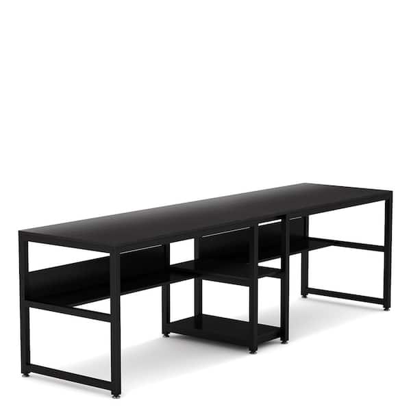 BYBLIGHT 78.7 in. Rectangular Desk Black Engineered wood Computer Desk for Two Person with Shelf