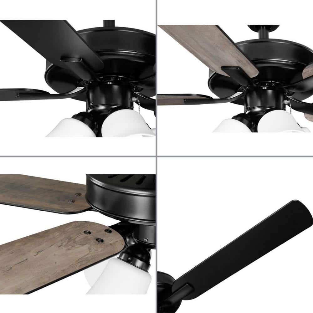 AirPro 52" Matte Black Ceiling Fan with Frosted Shades