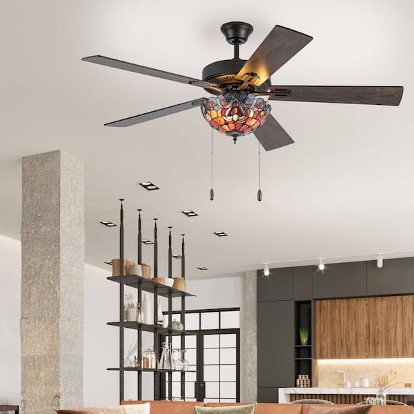Magna Carta 52 in. 3-Light Indoor Oil Rubbed Bronze Tiffany Stained Glass Ceiling Fan with Light Kit