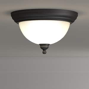 Woodbridge 13 in. 2-Light Oil-Rubbed Bronze Ceiling Flush Mount with Glass Shade