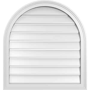 28 in. x 30 in. Round Top White PVC Paintable Gable Louver Vent Functional