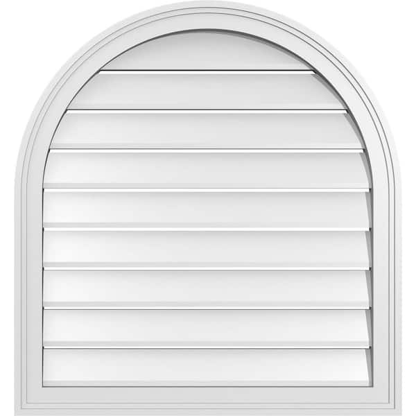 Ekena Millwork 28 in. x 30 in. Round Top White PVC Paintable Gable Louver Vent Functional