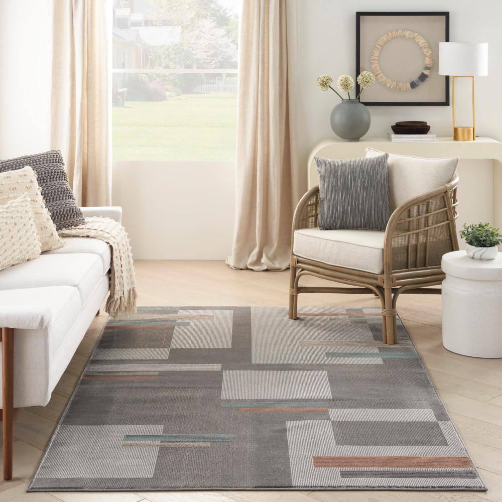 Thalia Geometric Grey Multicolor Easy-Care Synthetic Area Rug 6' x 9'