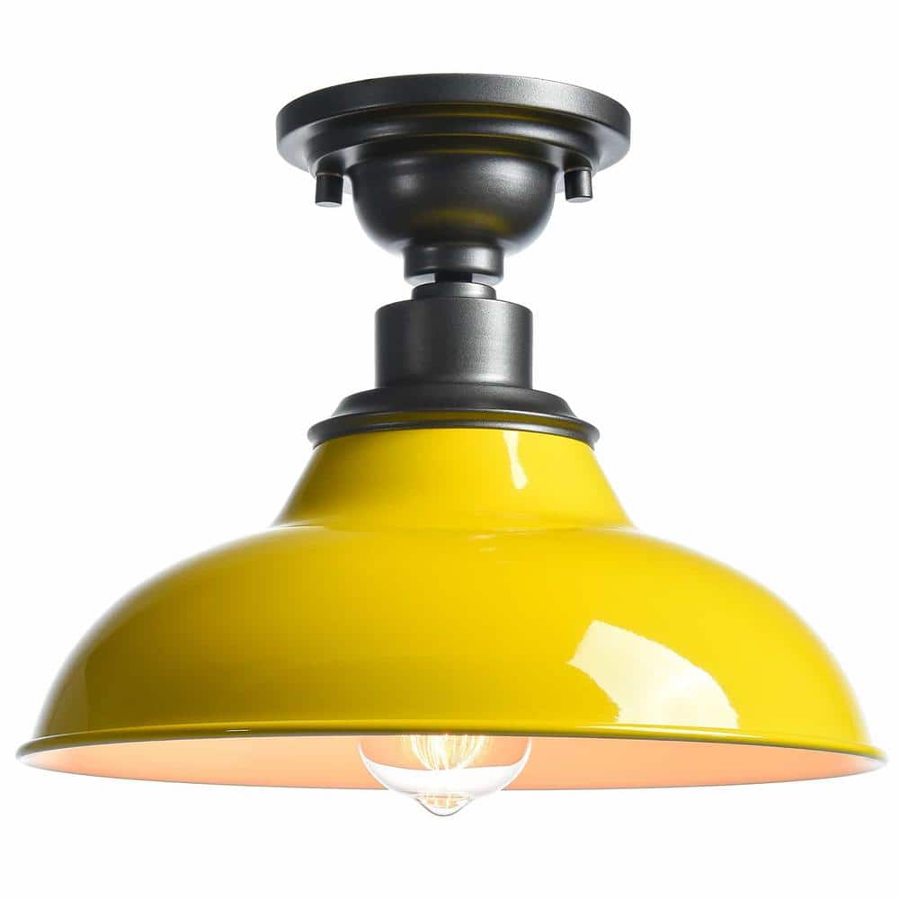 Yellow and Gray Industrial Farmhouse Semi-Flush Mount Ceiling Light