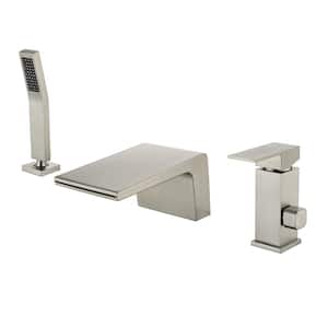 Single-Handle Deck-Mount Waterfall Roman Tub Faucet with Hand Shower in. Brushed Nickel