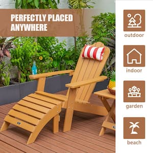 Classic Brown Reclining Chair Outdoor Plastic Adirondack Chair with Red-and-White Cushions