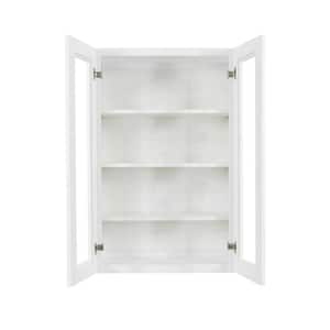 Lancaster White Plywood Shaker Stock Assembled Wall Glass Door Kitchen Cabinet 24 in. W x 42 in. H x 12 in. D